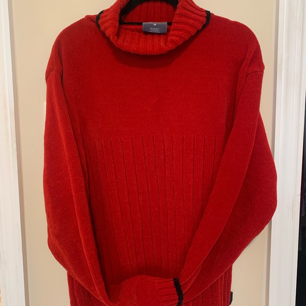 VINTAGE D-TEK Men's M Velour Red Cable Knit Sweater RARE Y2K Denim Technology